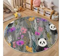 ALTCIRNMD 3D Pink Purple Wildflower Panda Carpet,Cute Animals Rug,Round Carpet Rug For Living Room Bedroom Decoration,Sofa Floor Mats Chair Mats Outdoor Doormat Kid Play Non-Slip Floor Mat,160Cm