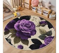 ALTCIRNMD 3D Purple Rose Flowers Carpet,Retro Plants Rug,Round Carpet Rug For Living Room Bedroom Decoration,Sofa Floor Mats Chair Mats Outdoor Doormat Kid Play Non-Slip Floor Mat,100Cm
