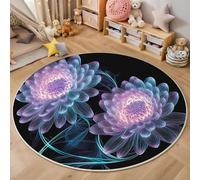 ALTCIRNMD 3D Purple White Glitter Chrysanthemum Print Round Rugs Modern Carpets Living Room Rug,Fantasy Plants Extra Large Size Soft Anti Slip Washable Floor Mats For Bedroom Kids Room Decor,100Cm