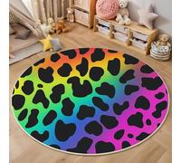 ALTCIRNMD 3D Rainbow Colors Color Leopard Print Print Round Rugs Modern Carpets Living Room Rug,Abstract Texture Extra Large Size Soft Anti Slip Washable Floor Mats For Bedroom Kids Room Decor,200Cm