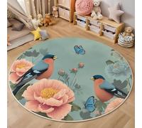 ALTCIRNMD 3D Sky Blue Rose Bird Carpet,Watercolor Plants Rug,Round Carpet Rug For Living Room Bedroom Decoration,Sofa Floor Mats Chair Mats Outdoor Doormat Kid Play Non-Slip Floor Mat,100Cm