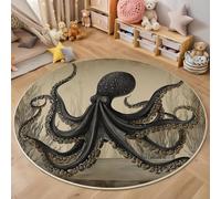 ALTCIRNMD 3D Tan Octopus Illustration Carpet,Retro Ink Painting Rug,Round Carpet Rug For Living Room Bedroom Decoration,Sofa Floor Mats Chair Mats Outdoor Doormat Kid Play Non-Slip Floor Mat,140Cm