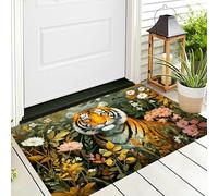 ALTCIRNMD 3D Yellow-Green Flower Tiger Doormat Flat Non-Slip Carpet Welcome Mat Indoor Outdoor Natural Plants Rug Foot Pad For Front Door Bedroom Living Room Decoration,70X100Cm