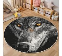 ALTCIRNMD Area Rug 3D Printed Round Black White Personality Wolf Floor Mat Soft Non Slip Carpet Surrealism For Bedroom Hall Kitchen Living Room Kids Room Doormat Carpet,200Cm