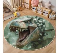 ALTCIRNMD Area Rug 3D Printed Round Green Block Wall Dinosaur Floor Mat Soft Non Slip Carpet Visual Animals For Bedroom Hall Kitchen Living Room Kids Room Doormat Carpet,120Cm