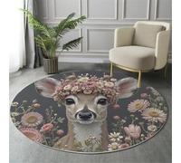ALTCIRNMD Area Rug 3D Printed Round Pinkish Brown Cauliflower-Crowned White-Tailed Deer Floor Mat Soft Non Slip Carpet Cute Animals For Bedroom Hall Kitchen Living Room Kids Room Doormat Carpet,180Cm