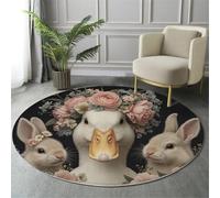 ALTCIRNMD Area Rug 3D Printed Round Pinkish White Flowery White Duck Rabbit Floor Mat Soft Non Slip Carpet Retro Animals For Bedroom Hall Kitchen Living Room Kids Room Doormat Carpet,100Cm