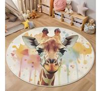 ALTCIRNMD Area Rug 3D Printed Round Yellowish White Watercolor Giraffe Floor Mat Soft Non Slip Carpet Cartoon Illustration For Bedroom Hall Kitchen Living Room Kids Room Doormat Carpet,100Cm