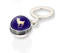 ALTCIRNMD Aries Glow In The Dark Zodiac Sign Keychain - 12 Constellation Luminous Leo Virgo Libra Scorpio Sagittarius Pendant Double Sided Cabochon Keyring Key Holder Birthday
