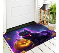 ALTCIRNMD Autumn Welcome Door Mat,Black Yellow Pumpkin Cat Dark Fantasy Front Door Outdoor Doormat Outside Entrance Porch Non Slip Rubber Rug Fall Halloween Thanksgiving Farmhouse Decor,40X60Cm