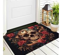 ALTCIRNMD Autumn Welcome Door Mat,Red Rose Skull Gothic Fantasy Front Door Outdoor Doormat Outside Entrance Porch Non Slip Rubber Rug Fall Halloween Thanksgiving Farmhouse Decor,70X100Cm