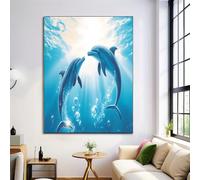 ALTCIRNMD Azure Flash Dolphin Wall Art Poster,Marine Animals Painting On Canvas Prints Pictures For Bedroom Living Room Kitchen Home Bathroom Decoration 60X90Cm Unframed