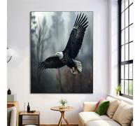 ALTCIRNMD Black And White Bald Eagle In The Sky Wall Art Poster,Forest Animals Painting On Canvas Prints Pictures For Bedroom Living Room Kitchen Home Bathroom Decoration 60X90Cm Unframed