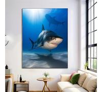 ALTCIRNMD Blue-Black Ocean Shark Wall Art Poster,Photographing Animals Painting On Canvas Prints Pictures For Bedroom Living Room Kitchen Home Bathroom Decoration 60X90Cm Unframed