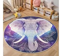 ALTCIRNMD Blue-Purple Mandala Elephant Round Area Rug Kids 3D Star Animals Living Room Rugs For Bedroom Carpet Modern Floor Mat Accent Rug Family And Pet Cafe Office Decor,140Cm