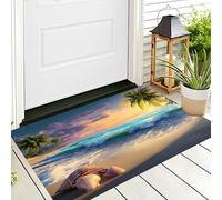 ALTCIRNMD Blue White Palm Tree Shells Indoor & Outdoor Door Mat,Durable & Weatherproof Doormat Sea Waves Scenery Decorative Heavy Duty Doormats - Washable Dirt Trapper Non Slip Mat,50X80Cm