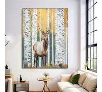 ALTCIRNMD Brown And White Birch Forest Elk Wall Art Poster,Forest Animals Painting On Canvas Prints Pictures For Bedroom Living Room Kitchen Home Bathroom Decoration 30X40Cm Unframed
