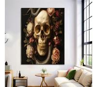 ALTCIRNMD Canvas Wall Art Black Rose Skull Murals, Dark Fantasy Painting On Canvas Prints Poster Decorative Artwork Pictures For Living Room Bedroom Restaurant Wall Decor 70X100Cm
