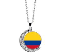 ALTCIRNMD Colombia Flag Pendant Necklace,Fashion Hollow Moon Shape World Flag Ethnic Cabochon Time Stone Clavicle Chain,Charm Patriotic Necklace Jewelry For Men Women Gift,Flag,45Cm+5Cm