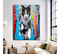 ALTCIRNMD Color Wall Cat Wall Art Poster,Urban Graffiti Animals Painting On Canvas Prints Pictures For Bedroom Living Room Kitchen Home Bathroom Decoration 70X100Cm Unframed