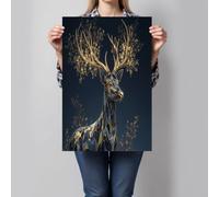 ALTCIRNMD Cracked Elk Canvas Prints Wall Art 50X70Cm, Luxury Illustration Style Wall Art For Living Room, Big Small Vertical Blue Gold Decorative Poster Bedroom Women Men