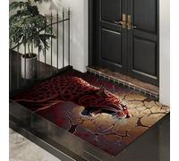 ALTCIRNMD Cracked Red Panther Retro Illustration Style 50X80Cm Machine Washable Non-Slip Low Pile Indoor/Outdoor Rug - Waterproof Entrance Mat For Hallway,Kitchen,Front Door,Red