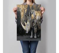ALTCIRNMD Cracked Rhinoceros Canvas Prints Wall Art 40X60Cm, Map Abstraction Wall Art For Living Room, Big Small Vertical Gray Gold Decorative Poster Bedroom Women Men