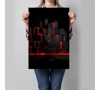 ALTCIRNMD Cube Lines Canvas Prints Wall Art 30X40Cm, Future Technology Wall Art For Living Room, Big Small Vertical Black Red Decorative Poster Bedroom Women Men