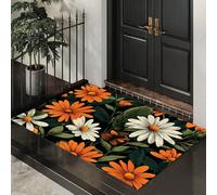 ALTCIRNMD Daisy Green Leaves Doormat Orange White Retro Illustrations Welcome Front Porch Decor Doormat For The Entrance Way Personalized Rugs Backing Non Slip Doormats, 60X90Cm