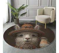ALTCIRNMD Dark Brown Hummingbirds Alpacas Round Area Rug Kids 3D Oil Painting Of Animals Living Room Rugs For Bedroom Carpet Modern Floor Mat Accent Rug Family And Pet Cafe Office Decor,180Cm