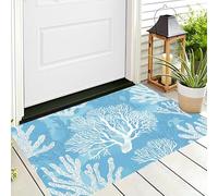 ALTCIRNMD Door Mat 3D Style Blue White Elegant Coral Reef Decor Door Mat For Indoor,60X90Cm Non-Slip Entrance Rug Machine Washable Soft Doormats Marine Aesthetics For Kitchen Bathroom Bedroom