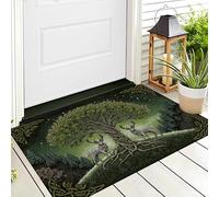 ALTCIRNMD Door Mat 3D Style Dark Green Big Tree Stag Decor Door Mat For Indoor,90X150Cm Non-Slip Entrance Rug Machine Washable Soft Doormats Fantasy Landscape For Kitchen Bathroom Bedroom