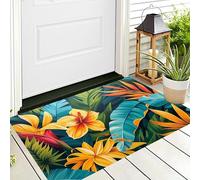 ALTCIRNMD Door Mat 3D Style Orange Blue Flowers Green Leaves Decor Door Mat For Indoor,60X90Cm Non-Slip Entrance Rug Machine Washable Soft Doormats Tropical Jungle For Kitchen Bathroom Bedroom