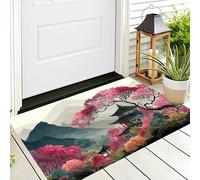 ALTCIRNMD Door Mat 50X80Cm,3D Pink Mountain Cherry Blossoms Doormats Entrance,Welcome Outdoor Indoor,Japanese Landscape For Front & Back Door,Absorbent Quick Dry Bathroom Kitchen Doormats