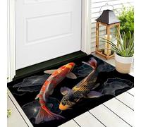 ALTCIRNMD Door Mat 60X90Cm,3D Black Red Swimming Koi Doormats Entrance,Welcome Outdoor Indoor,Beautiful Creatures For Front & Back Door,Absorbent Quick Dry Bathroom Kitchen Doormats