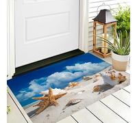 ALTCIRNMD Door Mat 70X100Cm,3D Blue White Starfish Shells Doormats Entrance,Welcome Outdoor Indoor,Beach Scenery For Front & Back Door,Absorbent Quick Dry Bathroom Kitchen Doormats