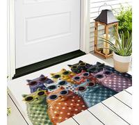 ALTCIRNMD Door Mat For Front Door Orange-Blue Polka Dot Cat Welcome Mats Cartoon Animals Kitchen Rug Non-Slip Entry Way Doormat For Indoor Outdoor Bathroom/Bedroom/Living Room,70X100Cm