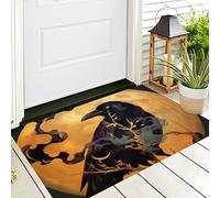 ALTCIRNMD Door Mat Halloween Black Gold Moon Crow,Soft Machine Washable Floor Mats Entrance Rug,Absorbent Flower Animals For Front Back Door Entryway Pets Dogs,70X100Cm