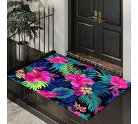 ALTCIRNMD Door Mat Palm Leaf Floral Tropical Botanical Rose Red Door Mat For Indoor, 70X100Cm, Non-Slip Entrance Rug Machine Washable Soft Doormats For Kitchen Bathroom Bedroom