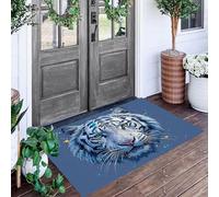 ALTCIRNMD Doormat 40X60Cm Non-Slip Welcome Mat Blue Beautiful White Tiger Durable Front Doormat Backing Entrance Rectangular Outdoor Bath Elegant Animals For Patio Welcome Door Mat Areas