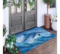 ALTCIRNMD Doormat 50X80Cm Non-Slip Welcome Mat Blue Jumping Dolphins Durable Front Doormat Backing Entrance Rectangular Outdoor Bath Cartoon Animals For Patio Welcome Door Mat Areas