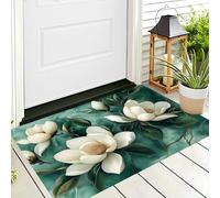 ALTCIRNMD Entrance Rug 40X60Cm 3D Green White Magnolia Green Leaves,Fashion Plants Non Slip Carpet Welcome Doormats,Floor Indoor Outdoor Mats Home Decoration For Front Back Door Mat