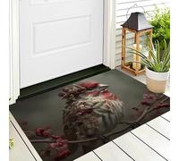 ALTCIRNMD Entrance Rug 40X60Cm 3D Red White Flower Vermilion Bird,Fantasy Animals Non Slip Carpet Welcome Doormats,Floor Indoor Outdoor Mats Home Decoration For Front Back Door Mat