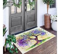 ALTCIRNMD Entrance Rug 50X80Cm 3D Purple-Green Polka Dot Olive Tree,Watercolor Plants Non Slip Carpet Welcome Doormats,Floor Indoor Outdoor Mats Home Decoration For Front Back Door Mat
