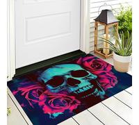 ALTCIRNMD Entrance Rug 60X90Cm 3D Blue Red Rose Skull,Retro Animals Non Slip Carpet Welcome Doormats,Floor Indoor Outdoor Mats Home Decoration For Front Back Door Mat