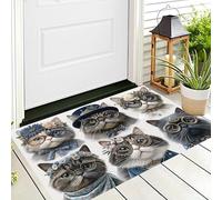 ALTCIRNMD Entrance Rug 90X150Cm 3D Brownish White Flower Cat,Fashion Animals Non Slip Carpet Welcome Doormats,Floor Indoor Outdoor Mats Home Decoration For Front Back Door Mat