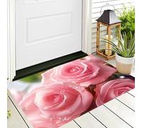 ALTCIRNMD Entrance Rug 90X150Cm 3D Pink Water Drop Rose,Natural Plants Non Slip Carpet Welcome Doormats,Floor Indoor Outdoor Mats Home Decoration For Front Back Door Mat