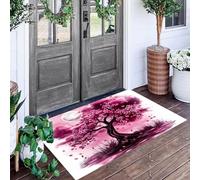 ALTCIRNMD Entrance Rug 90X150Cm 3D Pinkish White Full Moon Cherry Blossom Tree,Watercolor Plants Non Slip Carpet Welcome Doormats,Floor Indoor Outdoor Mats Home Decoration For Front Back Door Mat