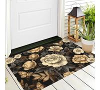 ALTCIRNMD Entrance Rug 90X150Cm 3D Tan Peony Flowers,Retro Plants Non Slip Carpet Welcome Doormats,Floor Indoor Outdoor Mats Home Decoration For Front Back Door Mat