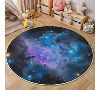 ALTCIRNMD Flash Nebula Round Rugs 80Cm For Living Room,Blue-Purple Circle Area Rugs With Non Slip Backing,Washable Soft Dreamy Landscape Printed Carpet For Bedroom Kids Room Entryway